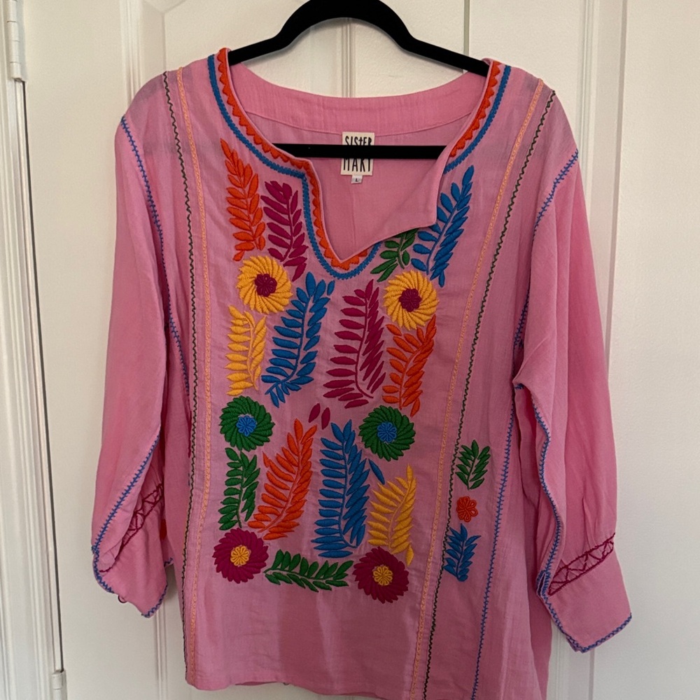 Ivy Jane Pink Multicolor Embroidered Blouse